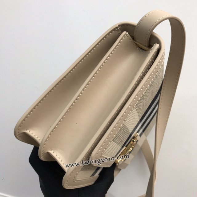 Burberry專門店新款中號TB專屬標識鎖扣包 巴寶莉格紋棉質帆布女士單肩斜挎包 yxb1148